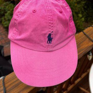 Polo Ralph Lauren Hat Pony StrapBack Bright Pink with Blue pony